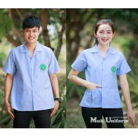 ราคา เสื้อกาวน์ size 32 50 เสื้อกาวน์ฟ้า ขาว ฟ้าริ้ว เสื้อกาวน์สั้น เสื้อกาวน์คอปก ตรากระทรวงสาธารณสุข มุกยูนิฟอร์ม Mukuniform (3108910837)