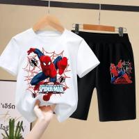 ราคา เสื้อยืดสำหรับเด็กจาก Disney ชุดเสื้อผ้าเด็กเทรนด์สำหรับเด็กผู้ชายลาย Marvel Aoger Spiderman กางเกงขาสั้นแขนสั้นชุดสองชิ้น (23935263301)