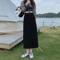 ราคา พร้อมส่งไทย กระโปรงยีนส์ยาว ผ่าหลัง เอวสูง ทรงเอ ผ้าไม่ยืด สไตล์เกาหลี สีดำยีนส์ 004 (18226856108)
