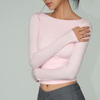 ราคา IELGY เสื้อยืดแขนยาวรัดรูปสีดำสำหรับผู้หญิงเสื้อเอวลอยเข้ารูป (22949445184)