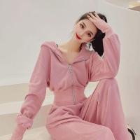 ราคา เสื้อครอป กางเกงวิ่งเอวสูงสไตล์เกาหลีทรงสลิมมีซิปกีฬา1ชุด (21044385683)