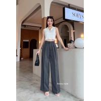 ราคา WENDY PANTS กางเกงขายาวลายริ้วกระบอกใหญ่ จีบทวิส เก็บทรงสวย (24467273437)