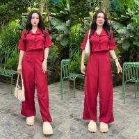 ราคา TT18885 Set 2 ชิ้น เสื้อเชิ้ตครอป กางเกงเอวสูง ขายาว (23086733905)