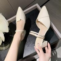 ราคา YoungShoes รองเท้าส้นสูงสตรี ส้นหนา และปลายแหลม สูง 4 ซม รองเท้าแตะหัวแหลมฤดูร้อนสำหรับผู้หญิง สวมใส่ง่าย (22154963004)