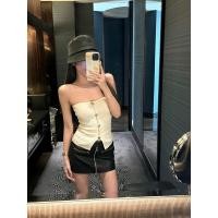 ราคา Cici F376 เสื้อเกาะอกแต่งกระดุมเพชรกระดุมหลอกผ้าทออย่างดี สไตล์ลูกคุณหนู (24154120097)