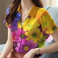ราคา 2568 เสื้อเชิ้ตชีฟองพิมพ์ลายดอกแฟชั่นผู้หญิง เบาสบายสไตล์ลำลอง เสื้อชีฟองผ้าบาง ลายดอกไม้สไตล์วินเทจ เสื้อเชิ้ตชีฟอง (24242728246)
