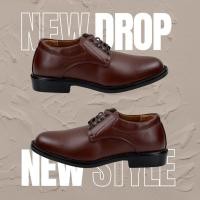 ราคา รองเท้าหนังผู้ชายสีน้ำตาลแบบผูกเชือกสีน้ำตาล หนัง PU (22870986608)