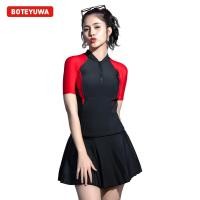 ราคา Boteyuwa ชุดว่ายน้ำกระโปรง ชุดว่ายน้ำแขนสั้น ชุดว่ายน้ำแยกชิ้น ชุดว่ายน้ำสีพื้น ทรงสปอร์ต รุ่น 1516 (14544322159)