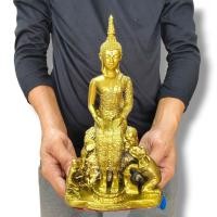 ราคา พุทธรูปปางป่าเลไลย์ พระประจำวันพุธกลางคืน ขนาดสูง25ซม งานลงสีทองโบราณพรีเมี่ยม (19558116426)