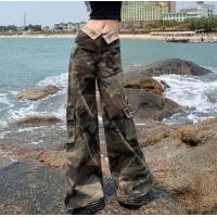 ราคา กางเกงขากว้าง กางเกงเอวสูง ลายทหาร กระเป๋าตรง 2ใบ สไตส์วินเทจ (24508465028)