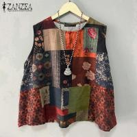ราคา Esolo ZANZEA Womens Elegant Casual Floral Print Tank Tops Sleeveless O Neck Vintage Retro Vests Blouse 1111 (23143135532)