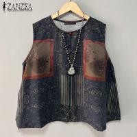 ราคา Esolo ZANZEA Womens Elegant Casual Floral Print Tank Tops Sleeveless O Neck Vintage Retro Vests Blouse 1111 (23143135525)