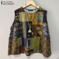 ราคา Esolo ZANZEA Womens Elegant Casual Floral Print Tank Tops Sleeveless O Neck Vintage Retro Vests Blouse 1111 (23143135542)