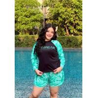 ราคา ชุดว่ายน้ำสาวอวบ เสื้อแขนยาว กางเกงขาสั้น ลายมัดย้อม (24269560205)