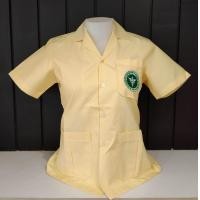 ราคา เสื้อกาวน์ริ้วเหลือง คอฮาวาย หญิง เสื้อผู้ช่วยพยาบาล พร้อมปักตราสาธารณสุข (12775928990)