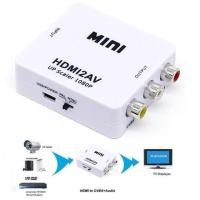 ราคา กล่องแปลงสัญญาน HDMI to AV High Quality Mini HD 1080P HDMI 2AV Video Converter Box HDMI to RCA AV CVSB L R Video Support NTSC PAL Output HDMI TO AV Adapter (704348976)