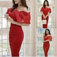 ราคา ชุดเดรสสำหรับออกงานผ้ายืด โชว์ไหล่ชีฟองแก้ว สวยหรู มี 3 สีให้เลือก ฟรีไซส์ S M (16784860990)