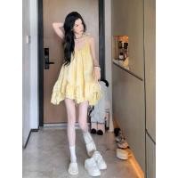 ราคา ชุดเดรสเกาะอกสีเหลืองสไตล์ฝรั่งเศส Ouyan Summer Vacation สำหรับผู้หญิง กระโปรงทรงเอ แขนกุด เอวกลาง ทรงหลวม คอวี (24505534698)