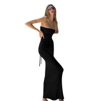 ราคา เดรสสายรัดแขนกุดสีทึบชุดเดรสทรงสอบยาวของผู้หญิงสวยงามเดรสทรงสลิมผูกหลังฤดูร้อน (22840433012)