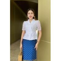 ราคา เสื้อลูกไม้สีขาว เสื้อลูกไม้ฝรั่งเศสอัดกาวทั้งตัว เสื้อทรงเจ้านาง ผูกป้ายหน้า (23056166279)