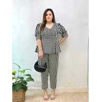 ราคา ชุดเซตสาวอวบอ้วน Miss M A Closet สาว plus size set 2 ชิ้น เสื้อแต่งจีบระบายข้างแขนตุ๊กตา กางเกงขายาว ผู้หญิง (23852752493)