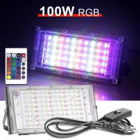 ราคา OU BANG ไฟฟลัดไลท์ AC 220V 50W 100W LEDไฟฟลัดไลท์สีขาวกันน้ำ IP65 RGB ไฟกลางแจ้ง LED สปอตไลท์ไฟภูมิทัศน์พร้อมรีโมทคอนโทรลปลั๊กแบบยุโรปพร้อมสาย150ซม (14041700976)