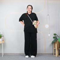 ราคา ชุดเซ็ท สาวอวบ เสื้อคอกลม แขนสั้น กางเกงขายาว เอวยางยืด ผ้ายืดหยุ่น ระบายอากาศดี ไม่ร้อน เนื้อผ้าร่อง cb598 (24546199246)