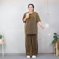 ราคา ชุดเซ็ท สาวอวบ เสื้อคอกลม แขนสั้น กางเกงขายาว เอวยางยืด ผ้ายืดหยุ่น ระบายอากาศดี ไม่ร้อน เนื้อผ้าร่อง cb598 (24546199243)