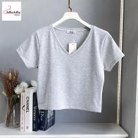 ราคา พร้อมส่งI เสื้อครอปสาวอวบ สไตล์มินิมอล ผ้ายูนิโคล อก34 46 นิ้ว เสื้อยืดคอวี 576 (23799085463)