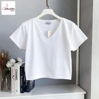 ราคา พร้อมส่งI เสื้อครอปสาวอวบ สไตล์มินิมอล ผ้ายูนิโคล อก34 46 นิ้ว เสื้อยืดคอวี 576 (23799085459)