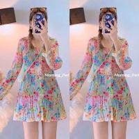ราคา M01 เสื้อชีฟองอัดพลีทลายดอกผ้าชีฟอง (24414736000)