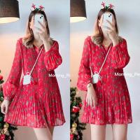 ราคา M01 เสื้อชีฟองอัดพลีทลายดอกผ้าชีฟอง (24414735957)