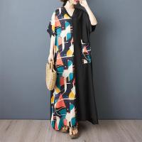 ราคา ชุดเดรสยาวผ้าลินินคอวีแขนสั้นผ้าฝ้ายบางฤดูร้อนสำหรับผู้หญิงไซส์ใหญ่ ชุดเดรสยาวคลุมท้องกระโปรงทรงเอเข้ารูปสีดำ (24455843370)