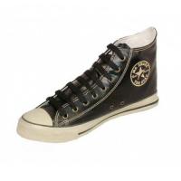 ราคา ส่งฟรี มีคูปองแจก รองเท้าผ้าใบหุ้มข้อทรง Converse ยี่ห้อมาแชร์ สีดำหนัง pvc รุ่น M25 ส่งของทุกวันเร็วโคตร (10713877033)