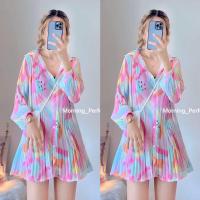 ราคา M01 เสื้อชีฟองอัดพลีทลายดอกผ้าชีฟอง (24414735958)