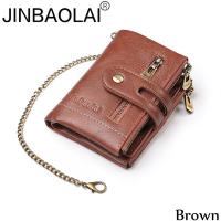 ราคา JINBAOLAI หนังแท้ผู้ชายกระเป๋าสตางค์จริง Cowhide กระเป๋าสตางค์สำหรับผู้ชายโซ่สั้นวินเทจซิปคู่กระเป๋าสตางค์สีดำผู้ถือบัตรเครดิตกระเป๋า (16601752242)