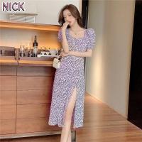 ราคา NICK ชุดเดรสผู้หญิง เดรสยาวผ่าข้าง คอเหลี่ยม แขนตุ๊กตา ลายดอกไม้ ชุดเดรสแขนสั้น เอวสูง ผ้าไหมน้ำแข็ง ผ้าชีฟอง สไตล์วินเทจฝรั่งเศส (14488995960)