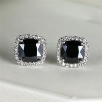 ราคา Cute Female Crystal Black Stone Earrings Charm Silver Color Stud Earrings Luxury Square Wedding Earrings For Women (22712280811)
