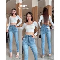 ราคา XANNSHOPS Punny Jeans กางเกงยีนส์ ทรงบอย ผ้ายืด เอวสูง (23399259148)