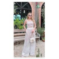 ราคา Set2ชิ้น เสื้อ กางเกงขายาวผ้าลูกไม้ฉลุ สวยมาก ขนาด อก30 39ยาว 14 เอว25 32สะโพก39 (16813945225)