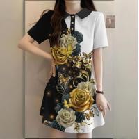 ราคา ชุดเดรสผู้หญิง เดรส ชุดเดรสแขนสั้น เสื้อโปโลธุรกิจใหม่สำหรับผู้หญิง เดรสปกลายดอกไม้เรียบง่าย ชุดเดรสเอวสูงขนาดบวก ชุดเดรสสาวอวบ (23692095327)