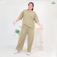 ราคา 9015 ชุดเซ็ท ไซส์ใหญ่ เสื้อคอกลม กางเกงขายาว ทรงขากระบอกใหญ่ ผ้าอัดลายเม็ดงา (22425653897)