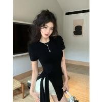 ราคา COD แขนสั้นแหวกข้างแบบผูกเชือก T เสื้อเชิ้ตผู้หญิงหน้าร้อนเสื้อรัดรูปใส่แล้วดูผอม CNN (23144485840)