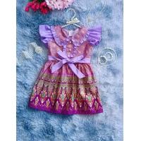 ราคา ชุดไทยเด็กประยุกต์ เดรสไทยเด็กลาวผ้าไทย เดรสไทยเด็กหญิงลายผ้าไทย สีชมพู สีม่วง (23525977019)