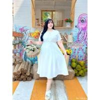 ราคา สาวอวบ เดรสสาวอวบ เดรสยาวเรียบหรู สีขาว แต่งโบว์หน้า งานบวช งานบุญ อก 38 40 42 44 (24263360922)