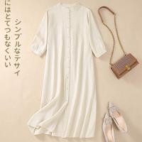 ราคา ชุดเดรสคอตั้งผ้าฝ้ายลินินยาวทรงหลวมสำหรับผู้หญิงในฤดูร้อน ชุดเดรสยาวคลุมเข่าแขนยาวคอตั้งทรงหลวม (22265091283)