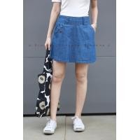 ราคา กางเกงกระโปรงผ้ายีนส์ฟอกทรงขาสั้นป้ายด้านหน้า (10603635072)