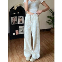 ราคา กางเกงยีนส์ทรงตรงเอวสูงผู้หญิงลายดอกไม้ปักลายแมวคิตตี้ฤดูร้อนใหม่ 2025 กางเกงขายาวทรงหลวมสบายๆ สไตล์เกาหลี (24578237531)