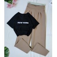 ราคา กางเกงขายาวเอวสูง เสื้อครอปแขนสั้นผ้ายืด ชุดเซทสองชิ้น (21177880856)