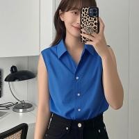 ราคา เสื้อเชิ้ตคอโปโลแขนกุดผ้าฝ้ายสีขาวสไตล์ใหม่สำหรับผู้หญิงในฤดูร้อน เสื้อเชิ้ตแขนกุดแบบลำลองสไตล์เกาหลี (24454685379)